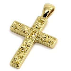 14k Gold Nugget Cross Charm